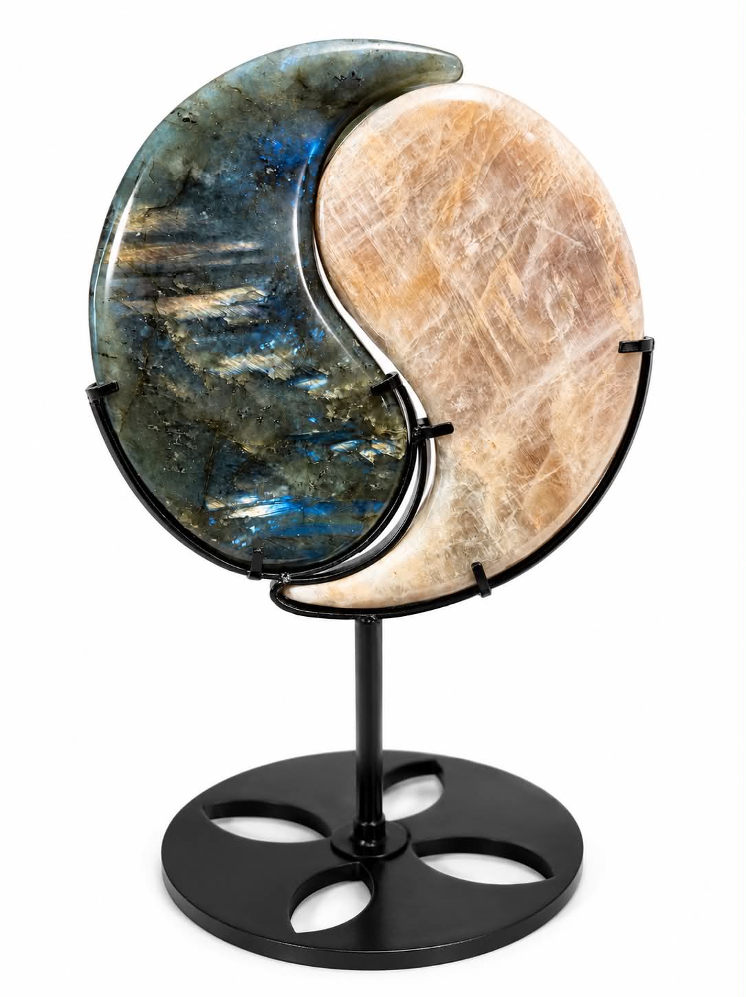 Yin Yan en labradorite et pierre de lune bleu