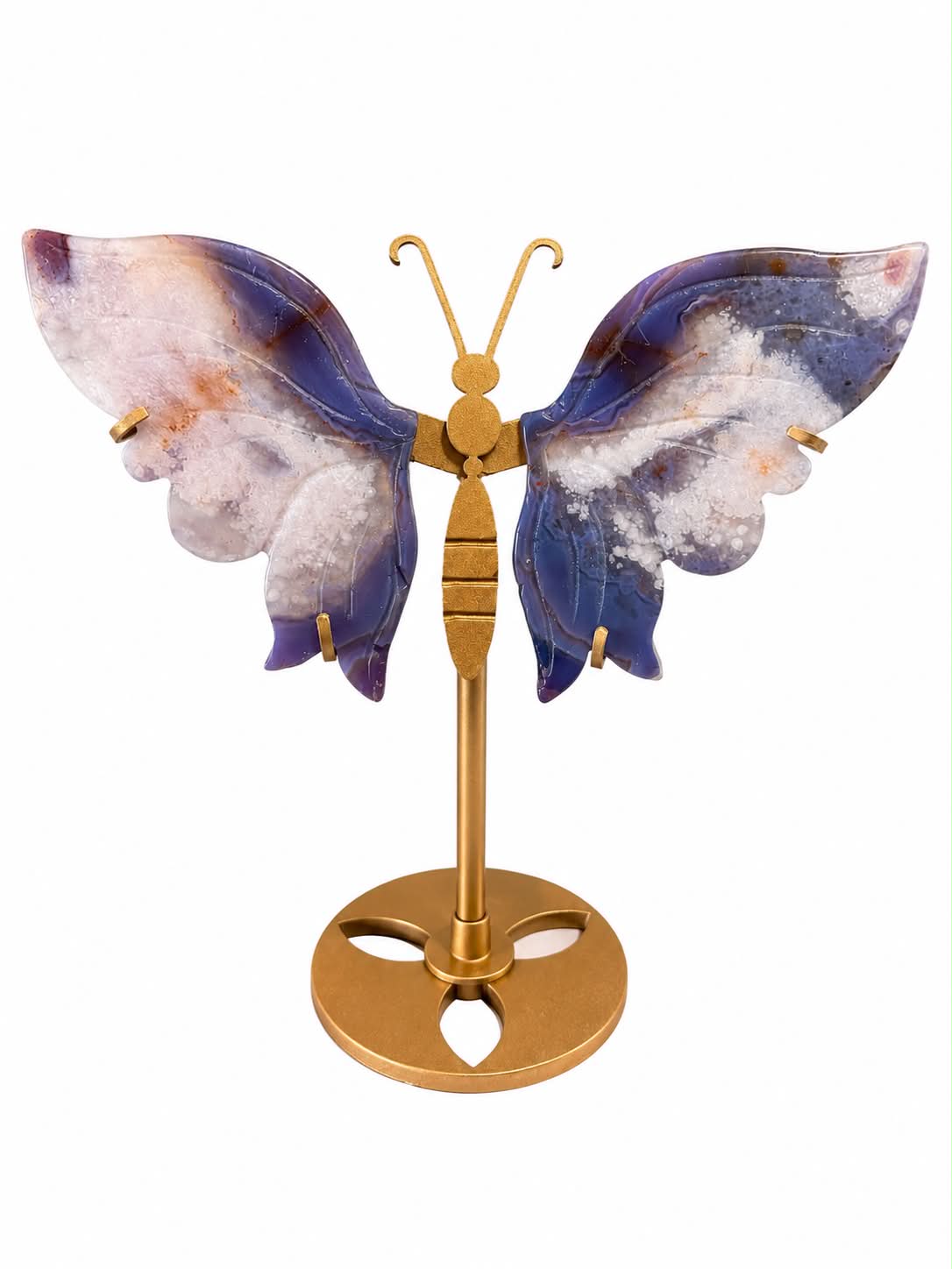 papillon en agate fleur bleu